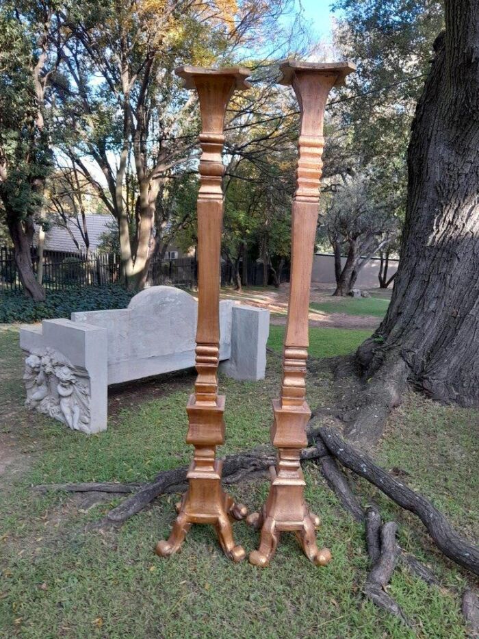 A Pair of French Style Ornately Carved Gilt-Wood Floor or Table Candle Holders (Large)