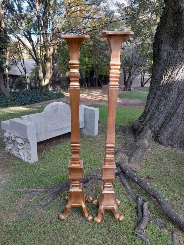 A Pair of French Style Ornately Carved Gilt-Wood Floor or Table Candle Holders (Large) - Image 3