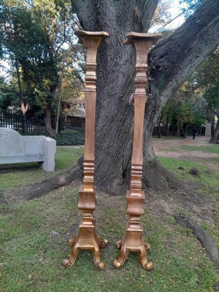 A Pair of French Style Ornately Carved Gilt-Wood Floor or Table Candle Holders (Large) - Image 7