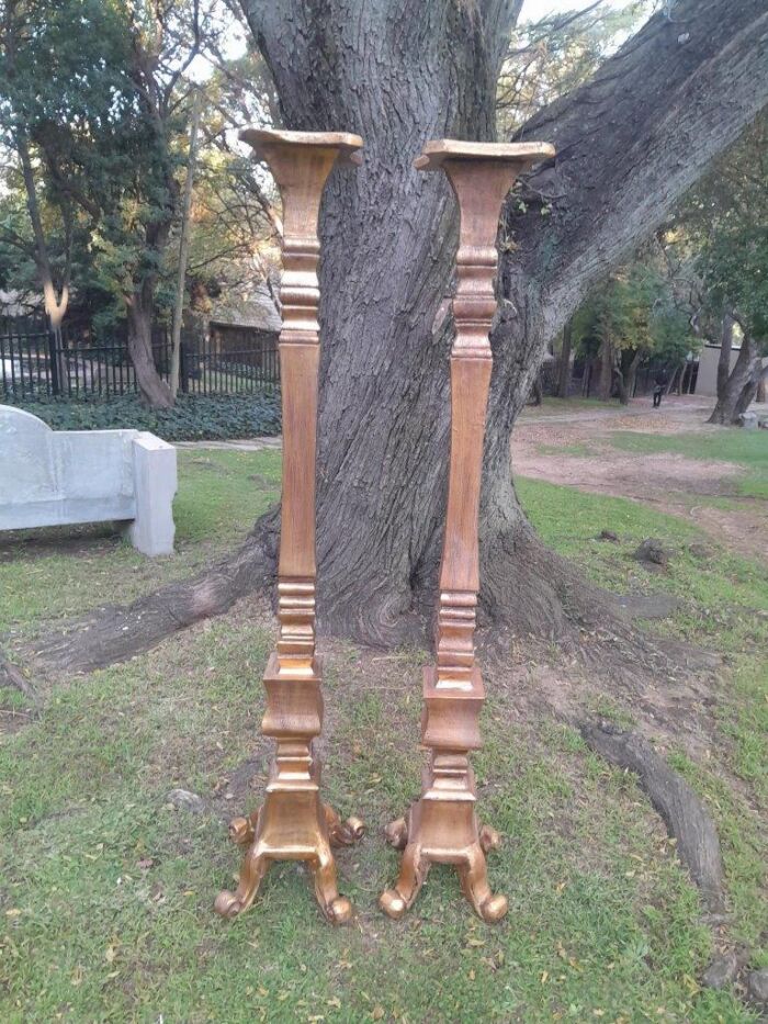 A Pair of French Style Ornately Carved Gilt-Wood Floor or Table Candle Holders (Large) - Image 8