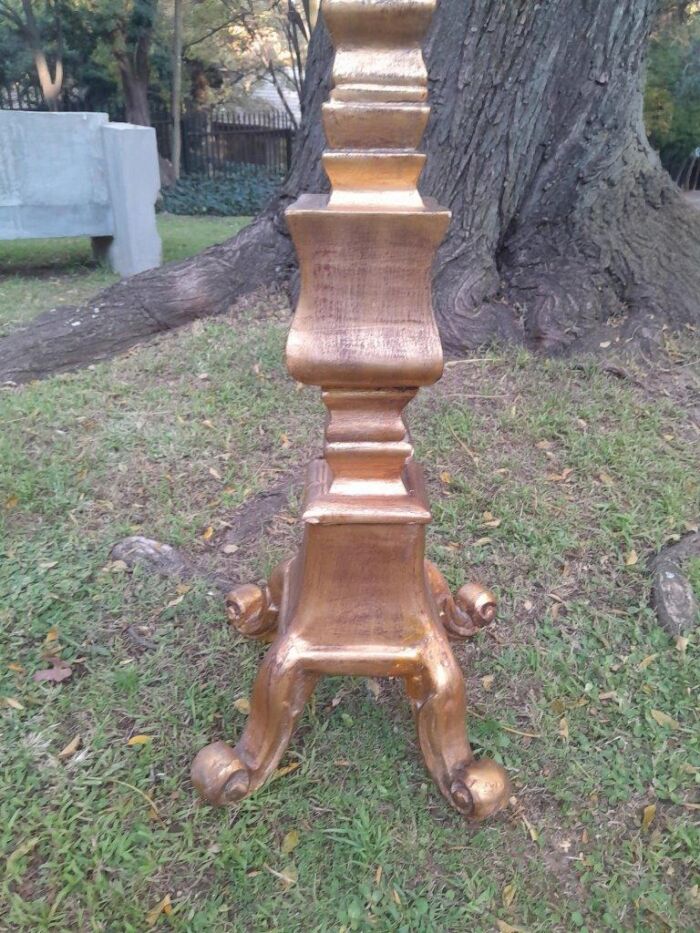 A Pair of French Style Ornately Carved Gilt-Wood Floor or Table Candle Holders (Large) - Image 11