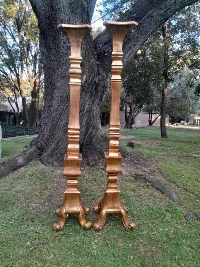 A Pair of French Style Carved and Gilt-Wood Floor or Table Candle Holders (Medium)