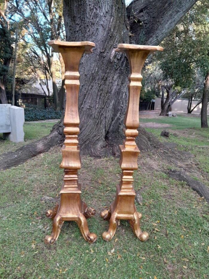 A Pair of French Style Carved Gilt-Wood Floor or Table Candle Holders (Small)