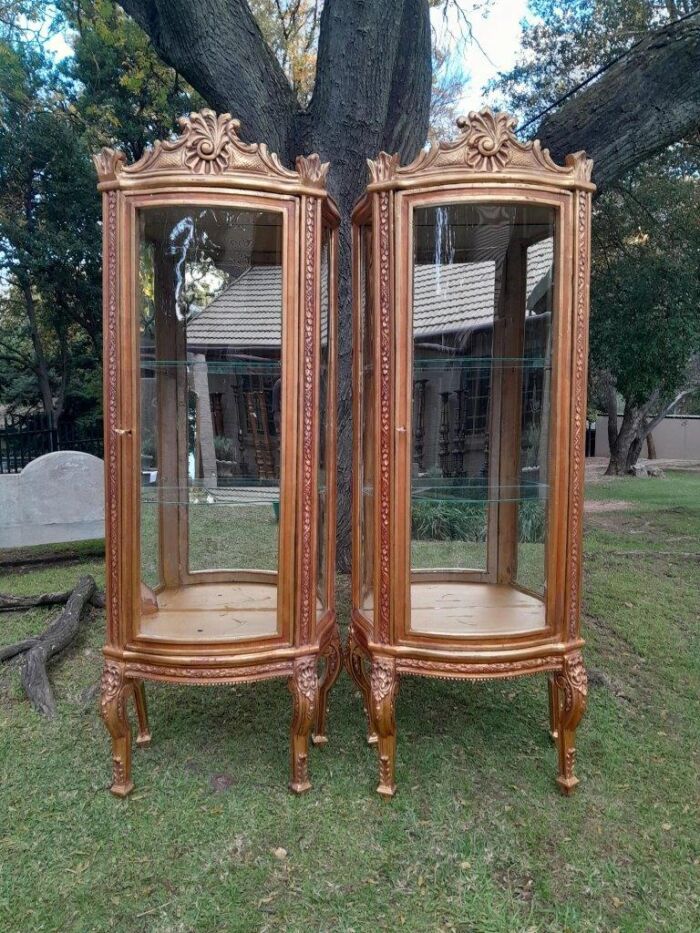 A Pair of 20th Century French Style Pair Carved & Gilded Display Cabinets  / Vitrines