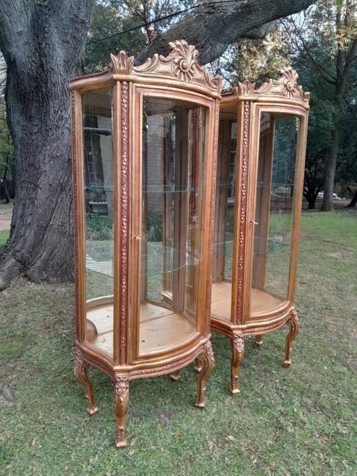 A Pair of 20th Century French Style Pair Carved & Gilded Display Cabinets  / Vitrines - Image 5