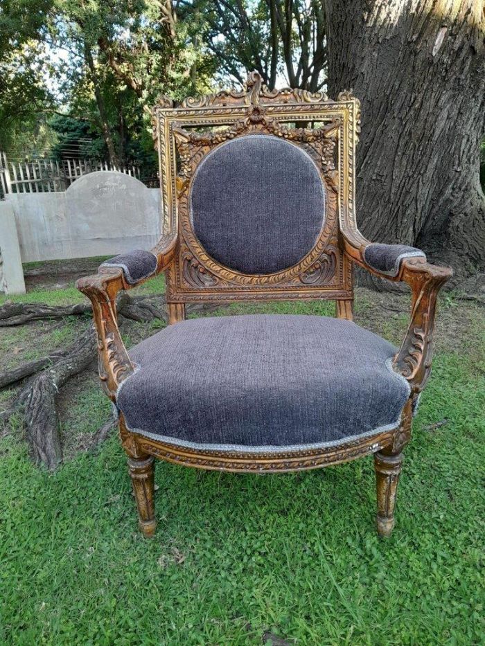 A Pair Of 20th Century French Style Ornately Carved Gilt Wood Arm Chairs - Image 4