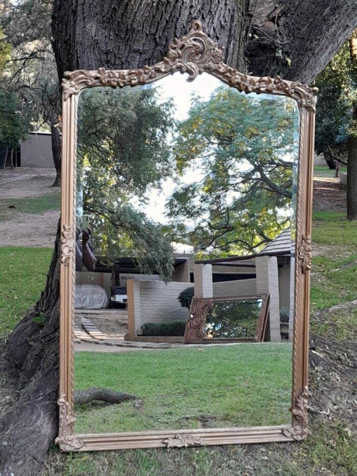 A French Style Ornately Carved and Gilded Bevelled Mirror of Large Proportions