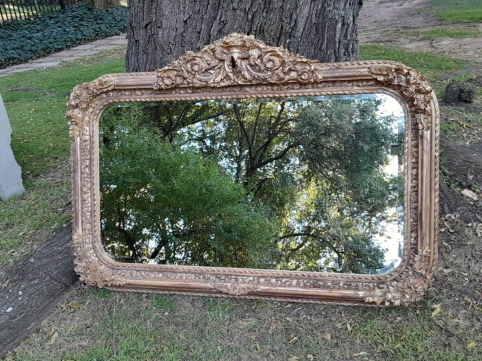 A French Rococo Style Ornately Carved & Gilded Bevelled Mirror