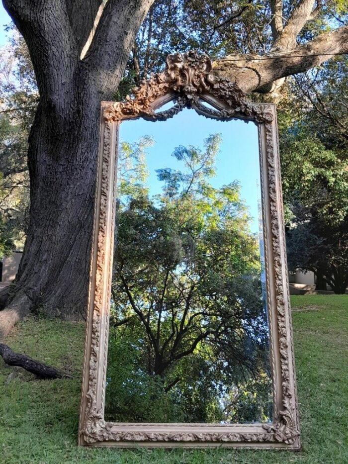 A French Rococo Style Ornately Carved & Gilded Bevelled Mirror