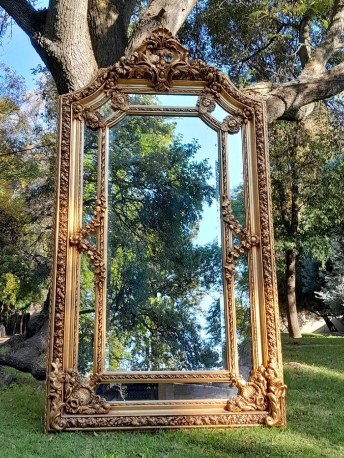 A French Rococo Style Ornately Carved & Gilded Bevelled Mirror