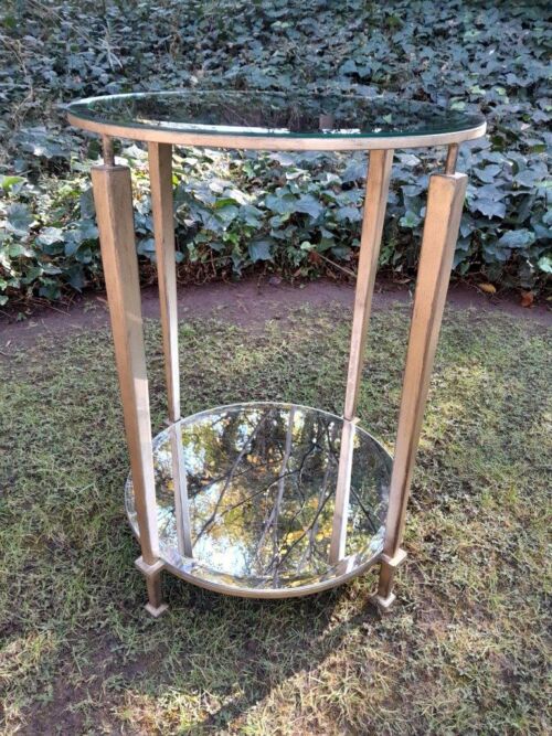 A Custom-made Gilt Metal Circulate Table / Side Table / Bedside Table with Two Bevelled Mirrors on Top and Bottom