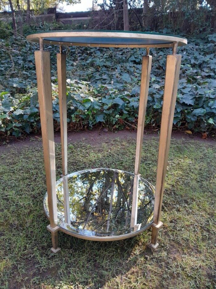 A Custom-made Gilt Metal Circulate Table / Side Table / Bedside Table with Two Bevelled Mirrors on Top and Bottom - Image 2