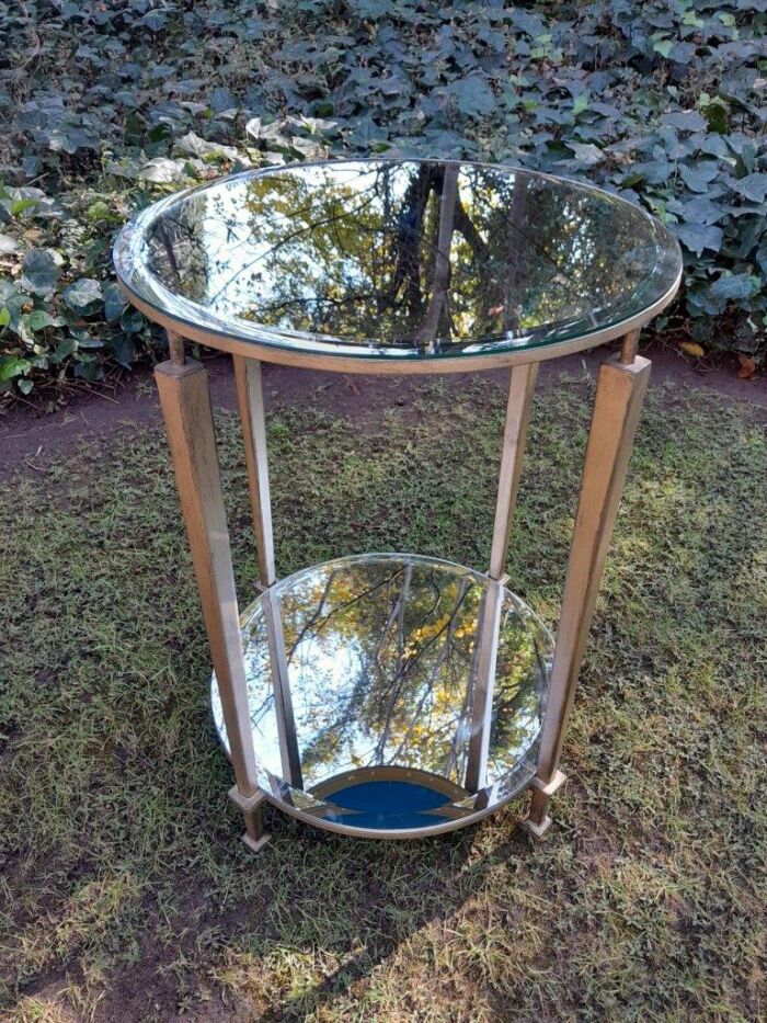 A Custom-made Gilt Metal Circulate Table / Side Table / Bedside Table with Two Bevelled Mirrors on Top and Bottom - Image 3