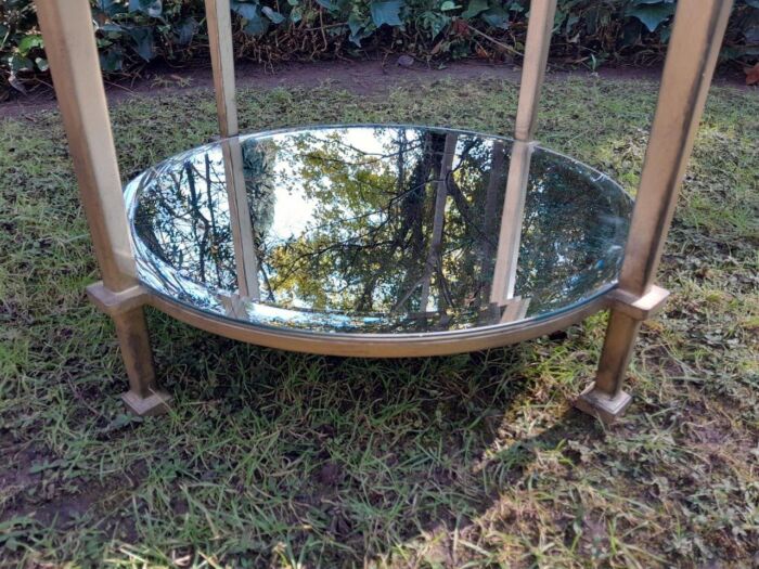 A Custom-made Gilt Metal Circulate Table / Side Table / Bedside Table with Two Bevelled Mirrors on Top and Bottom - Image 5