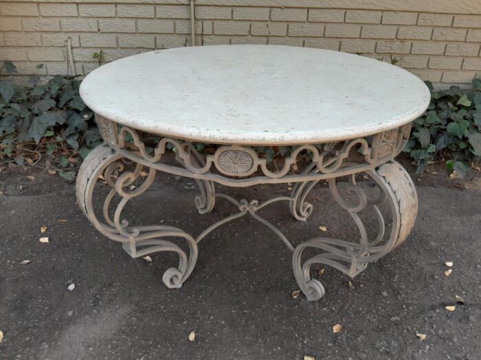 A 20th Century French Style Wrought Iron Circular Table with Cream Top - Image 3