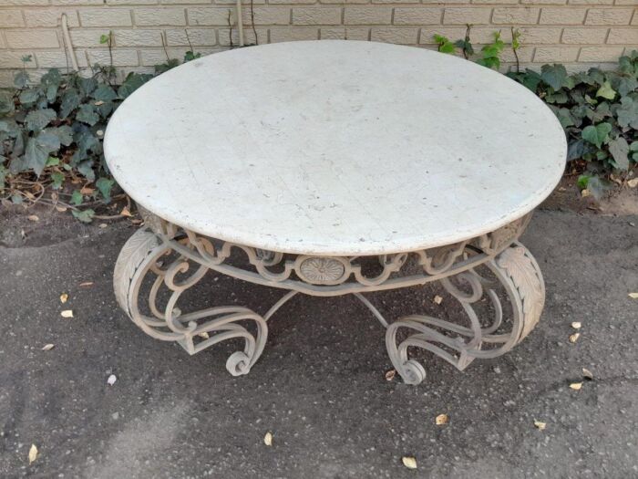 A 20th Century French Style Wrought Iron Circular Table with Cream Top - Image 4