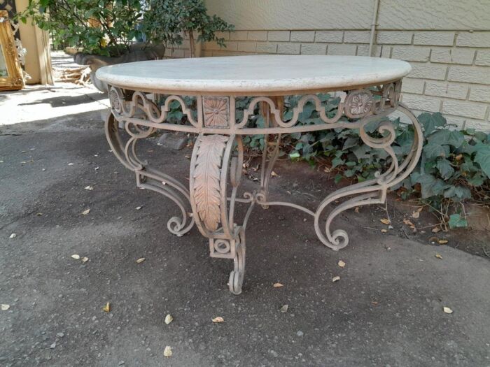 A 20th Century French Style Wrought Iron Circular Table with Cream Top - Image 5