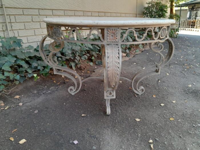 A 20th Century French Style Wrought Iron Circular Table with Cream Top - Image 6