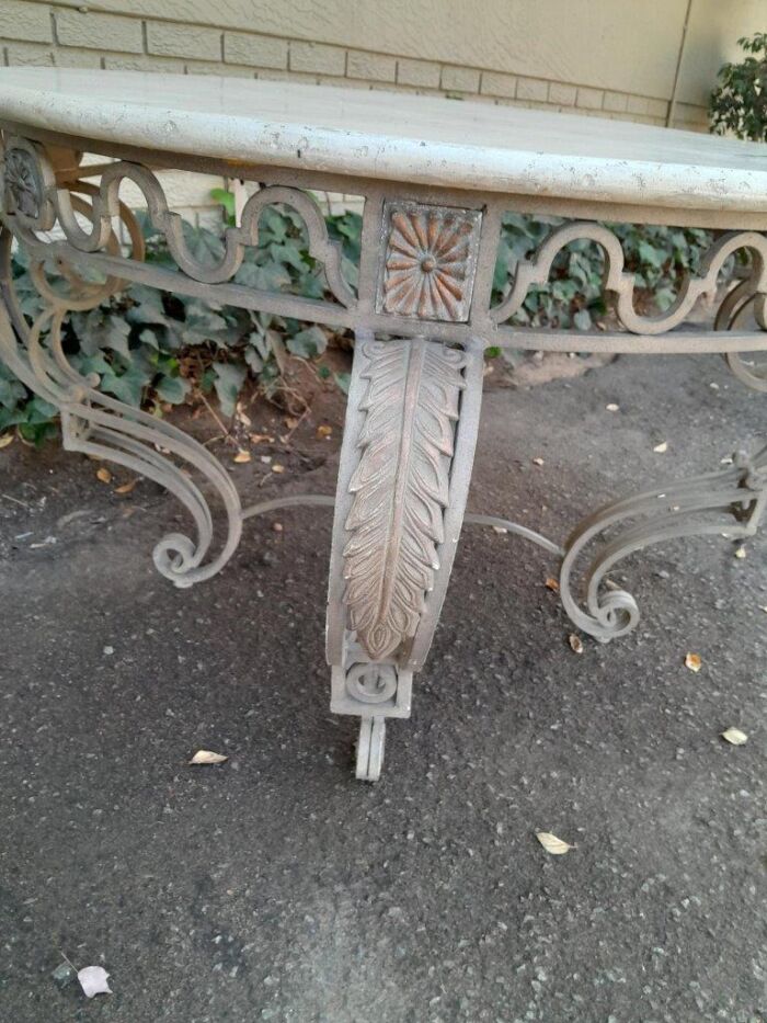 A 20th Century French Style Wrought Iron Circular Table with Cream Top - Image 7