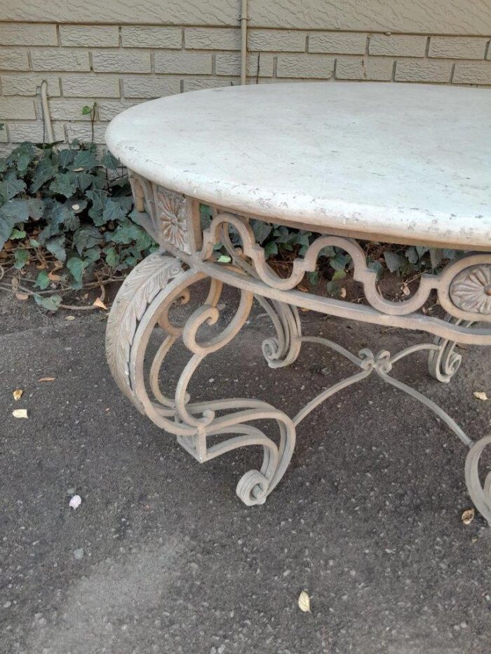 A 20th Century French Style Wrought Iron Circular Table with Cream Top - Image 8