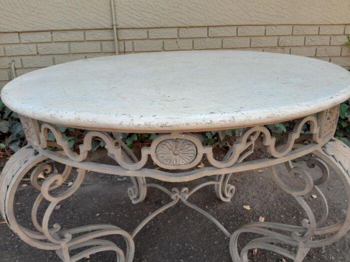 A 20th Century French Style Wrought Iron Circular Table with Cream Top - Image 9