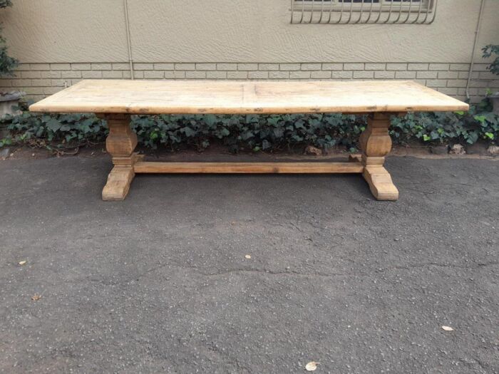 A Massive Carved Mahogany And Oak Dining / Refectory Table In A Contemporary Bleached Finish