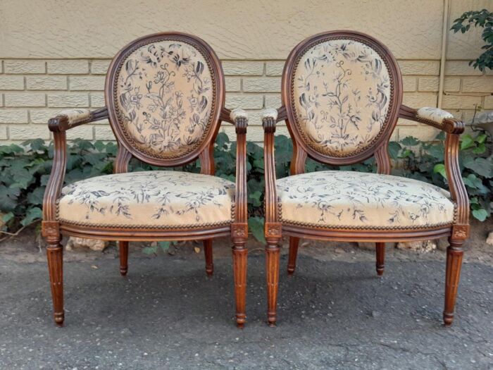 A Pair Of 19thc French Walnut Armchairs