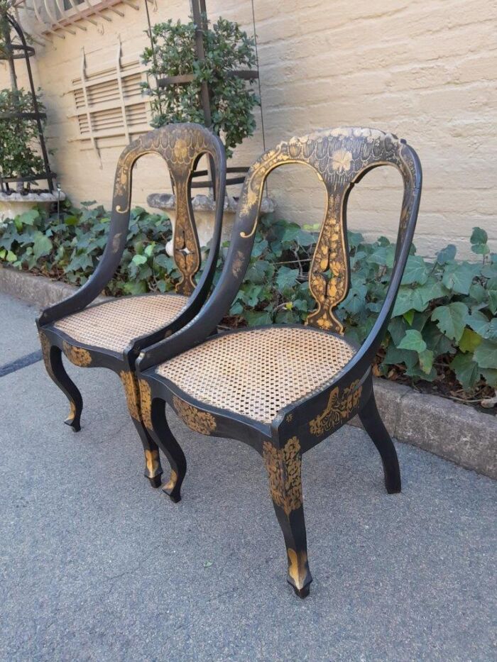 A Late 19th Century Pair of Chinoiserie Ebonised M ahogany Chairs with Rattan Seats - Image 4