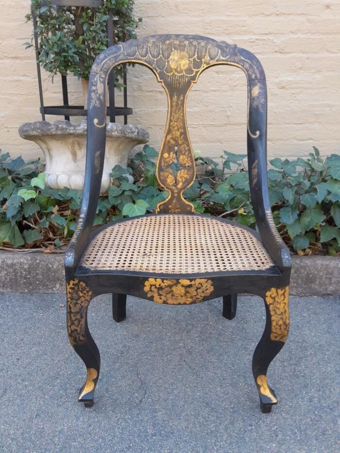 A Late 19th Century Pair of Chinoiserie Ebonised M ahogany Chairs with Rattan Seats - Image 6