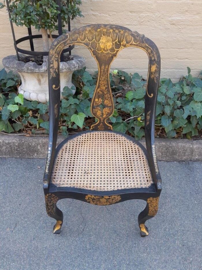 A Late 19th Century Pair of Chinoiserie Ebonised M ahogany Chairs with Rattan Seats - Image 7