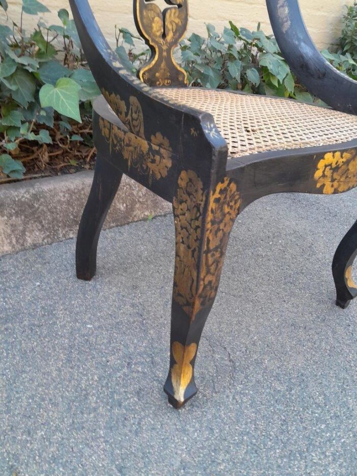 A Late 19th Century Pair of Chinoiserie Ebonised M ahogany Chairs with Rattan Seats - Image 8