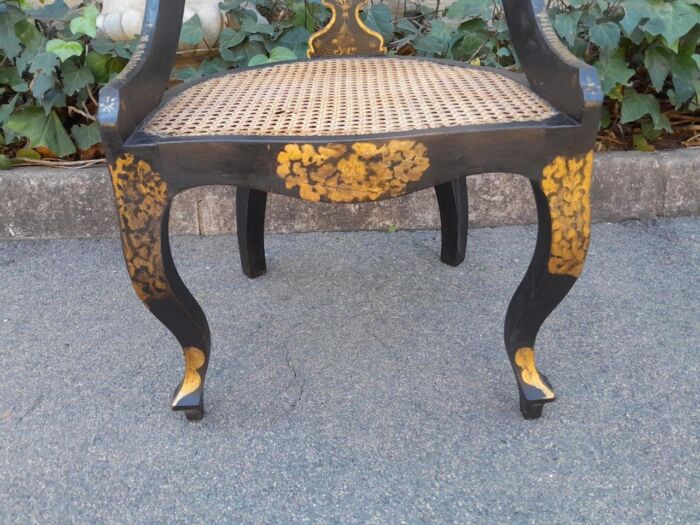 A Late 19th Century Pair of Chinoiserie Ebonised M ahogany Chairs with Rattan Seats - Image 9