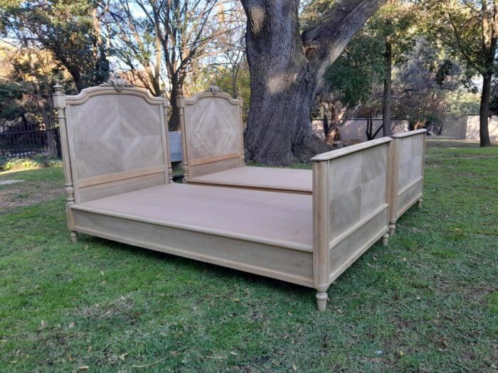 A 20th Century French Pair of Single Walnut Beds in a Contemporary Bleached Finish