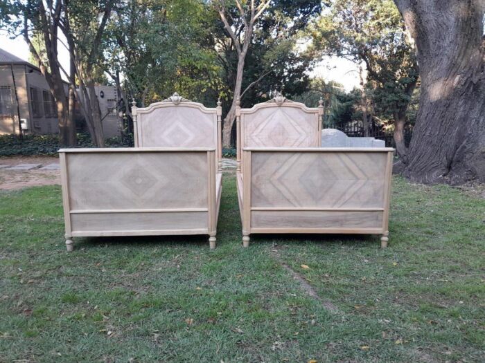 A 20th Century French Pair of Single Walnut Beds in a Contemporary Bleached Finish - Image 2