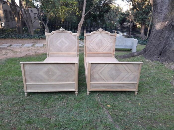 A 20th Century French Pair of Single Walnut Beds in a Contemporary Bleached Finish - Image 4