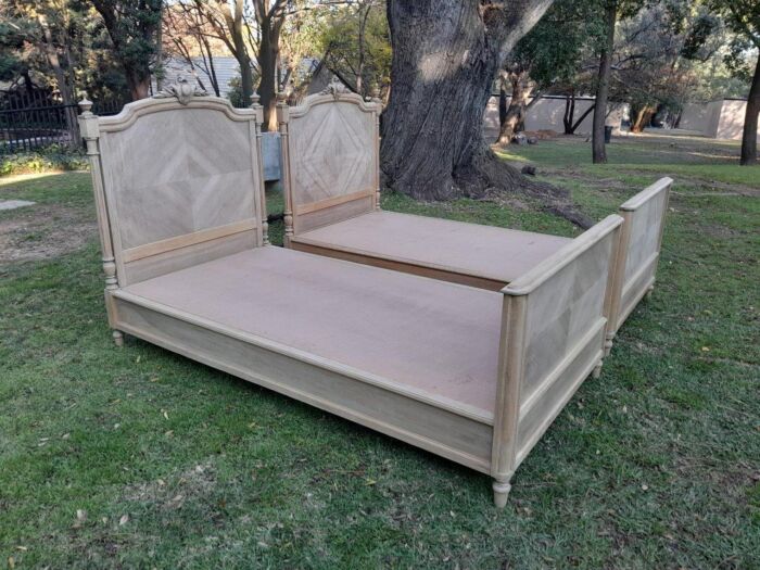 A 20th Century French Pair of Single Walnut Beds in a Contemporary Bleached Finish - Image 5