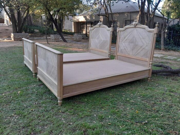 A 20th Century French Pair of Single Walnut Beds in a Contemporary Bleached Finish - Image 6