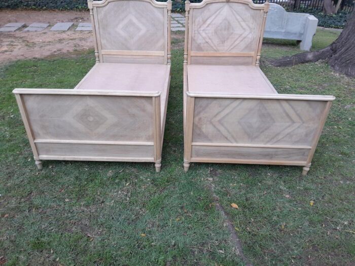 A 20th Century French Pair of Single Walnut Beds in a Contemporary Bleached Finish - Image 7