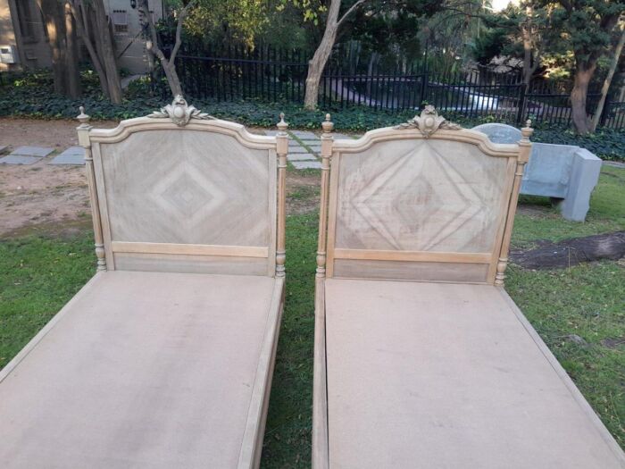 A 20th Century French Pair of Single Walnut Beds in a Contemporary Bleached Finish - Image 8