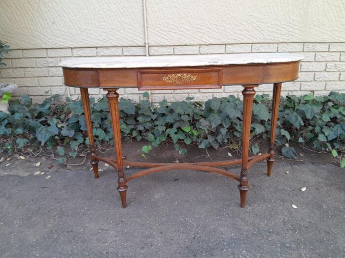 A 20th Century French Walnut  Console Table With Marble Top