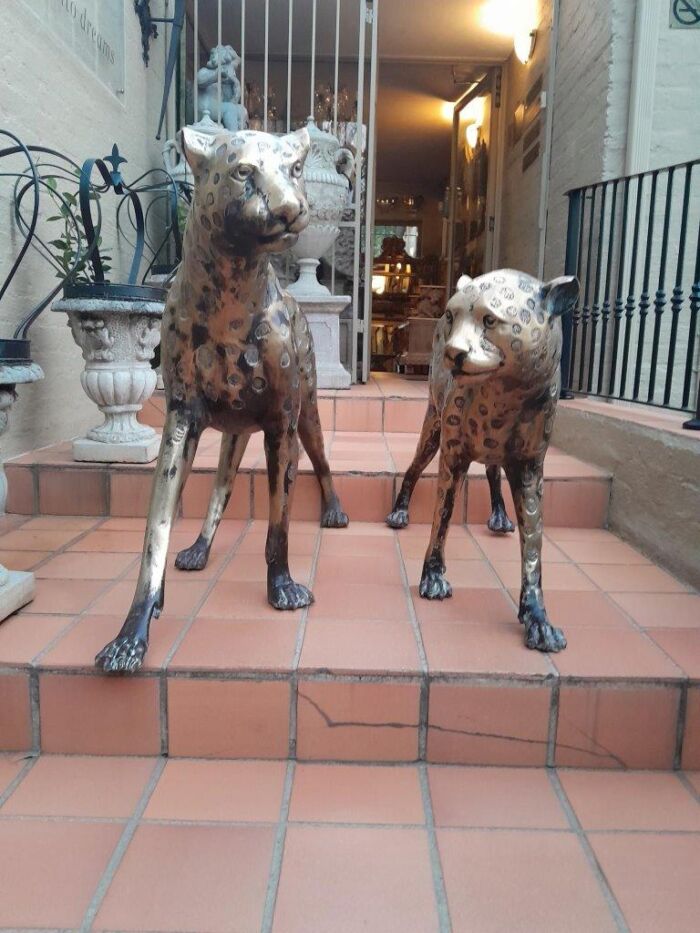 A 20th Century Pair Of Life Size Brass Cheetahs ND