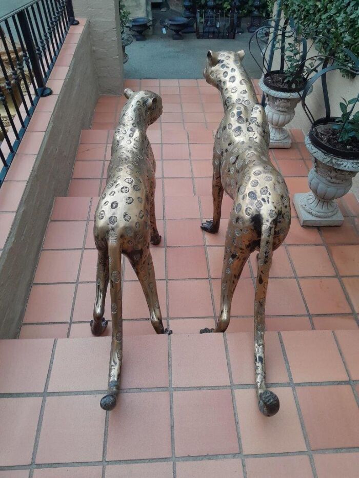 A 20th Century Pair Of Life Size Brass Cheetahs ND - Image 7