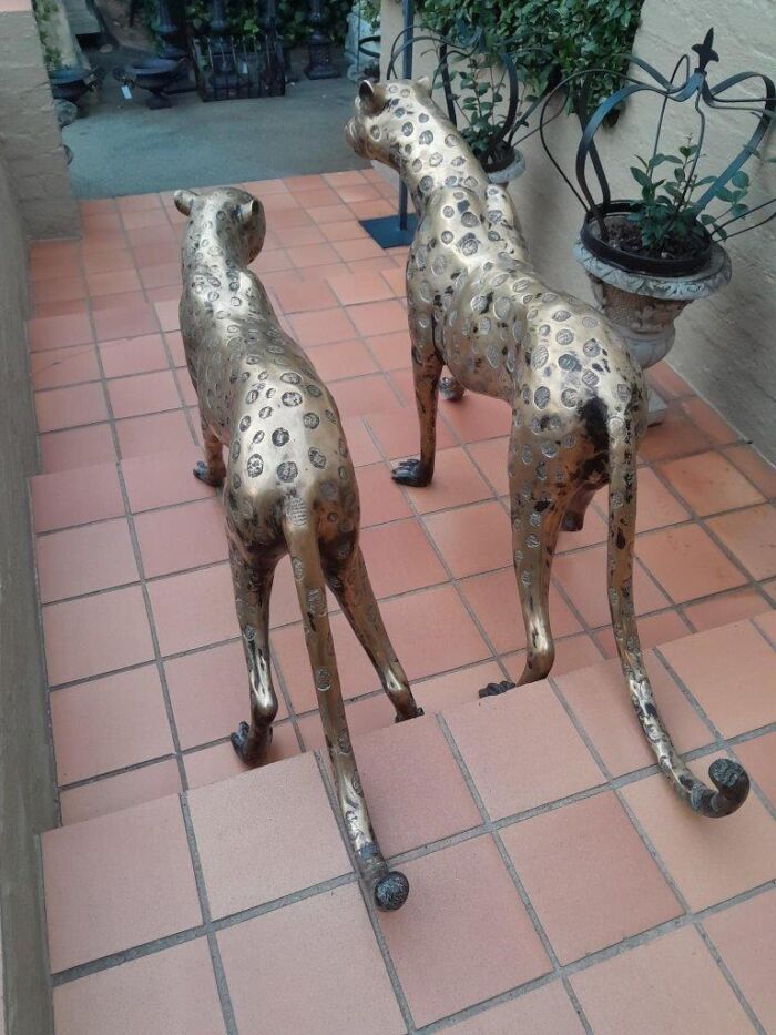 A 20th Century Pair Of Life Size Brass Cheetahs ND - Image 8