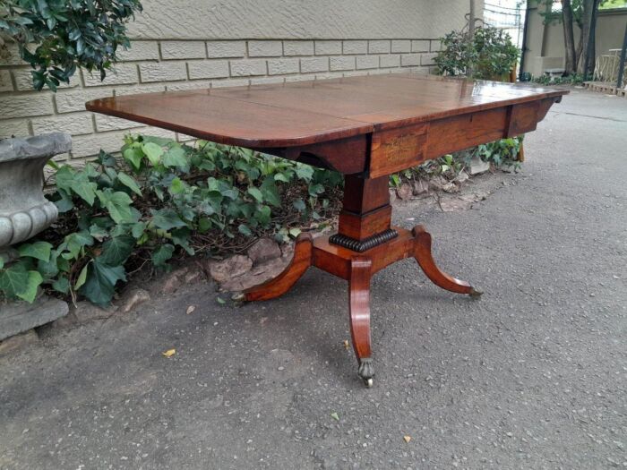 A 19th Century Victorian Brass Plated Rosewood Sofa Drop Side Table With Brass Inlay and on Brass Lion Paw Feet - Image 4