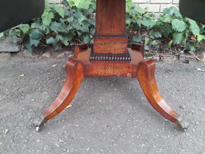 A 19th Century Victorian Brass Plated Rosewood Sofa Drop Side Table With Brass Inlay and on Brass Lion Paw Feet - Image 8