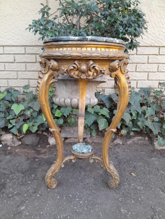 A 19th Century French Ornately Carved Gilt-Wood Table With Green Marble Top