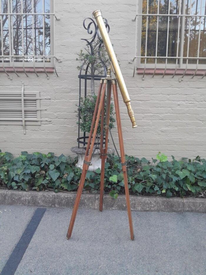 An Early 20th Century English British Ross Brass And Teak Refractor Telescope On Brass And Teak And Brass Base