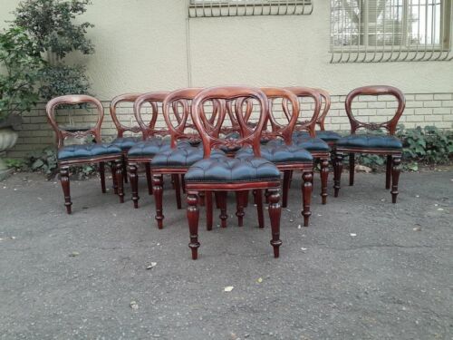 AS 20th Century Victorian Style Set of Twelve Bustle Back Dining Chairs Upholstered in Leather and in a Contemporary Bleached Finish