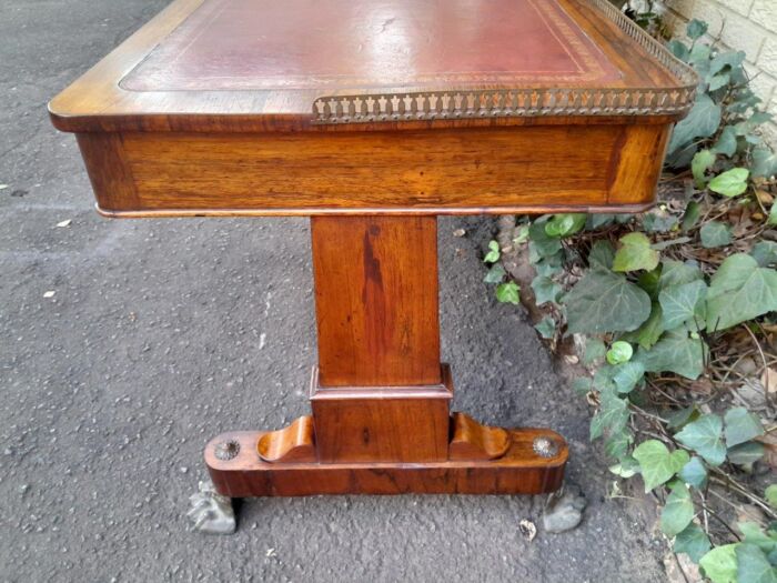 A 19th Century William IV Rosewood Desk with Gilt Tooled Leather and Gilt Metal Gallery Top on Bronze Lion Claw Feet - Image 9