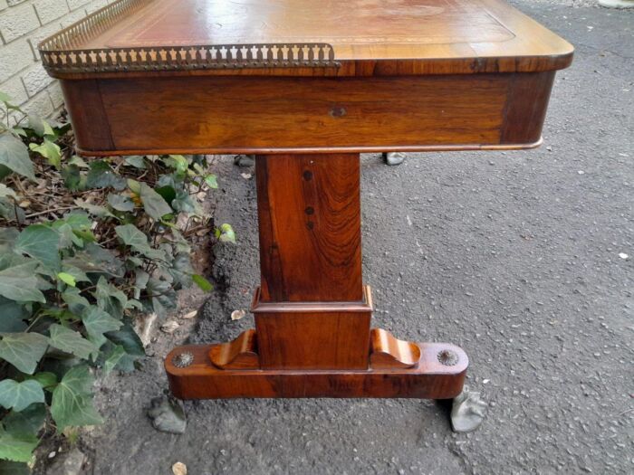 A 19th Century William IV Rosewood Desk with Gilt Tooled Leather and Gilt Metal Gallery Top on Bronze Lion Claw Feet - Image 12